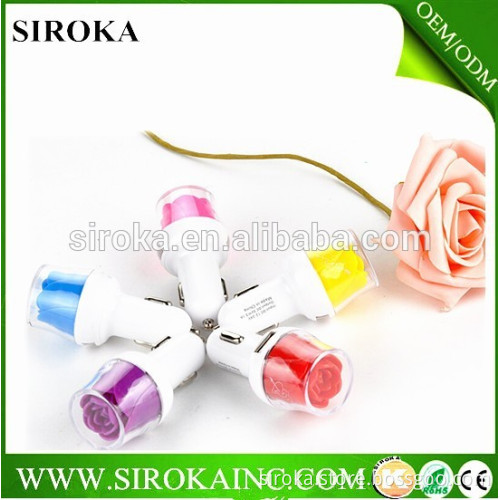 factory price cell phone accessories rose flower DC 3.1mA car charger for cellphone